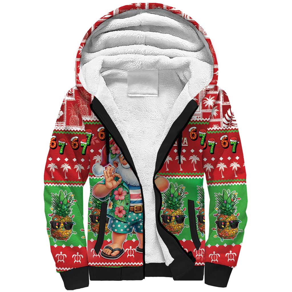 Mele Kalikimaka Hawaii Christmas Sherpa Hoodie Funny Santa 67 Gen Alpha Slang LT05 Unisex Red - Polynesian Pride