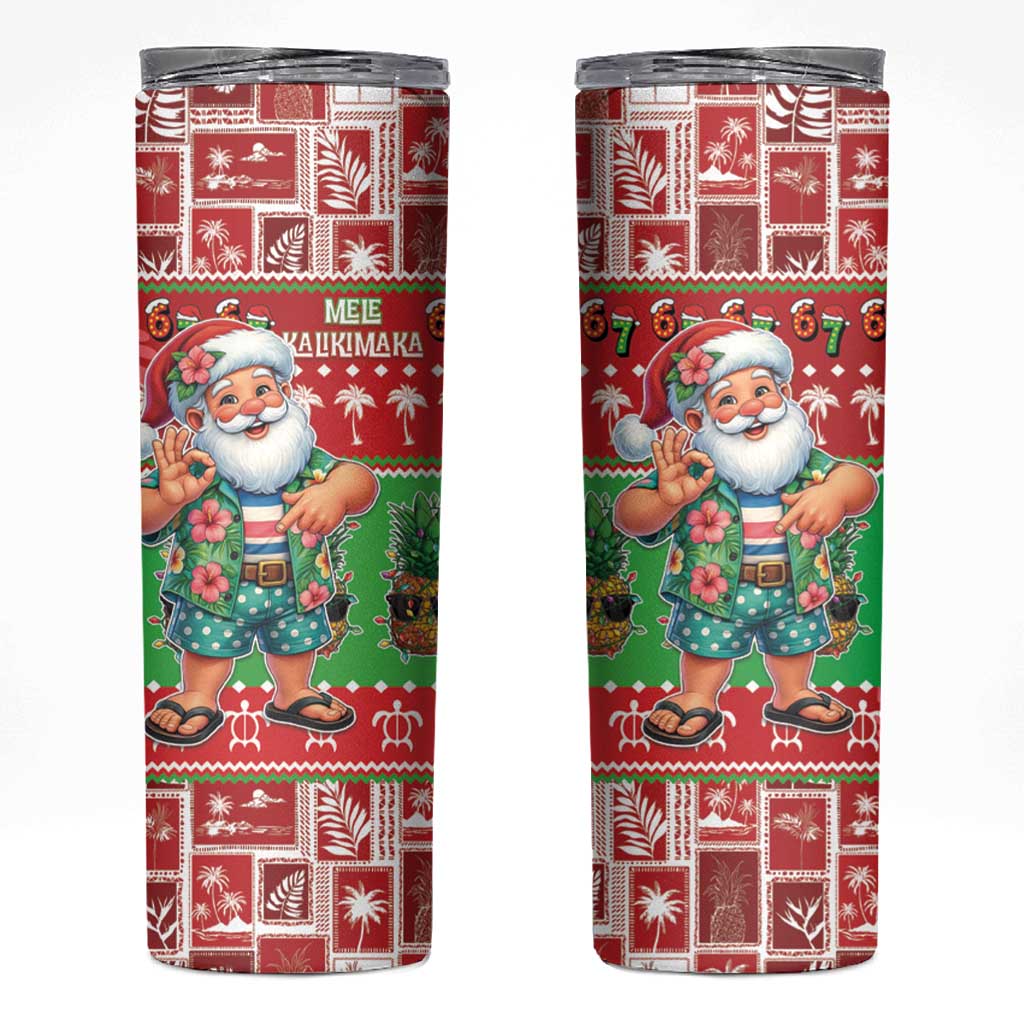 Mele Kalikimaka Hawaii Christmas Skinny Tumbler Funny Santa 67 Gen Alpha Slang LT05 Red - Polynesian Pride