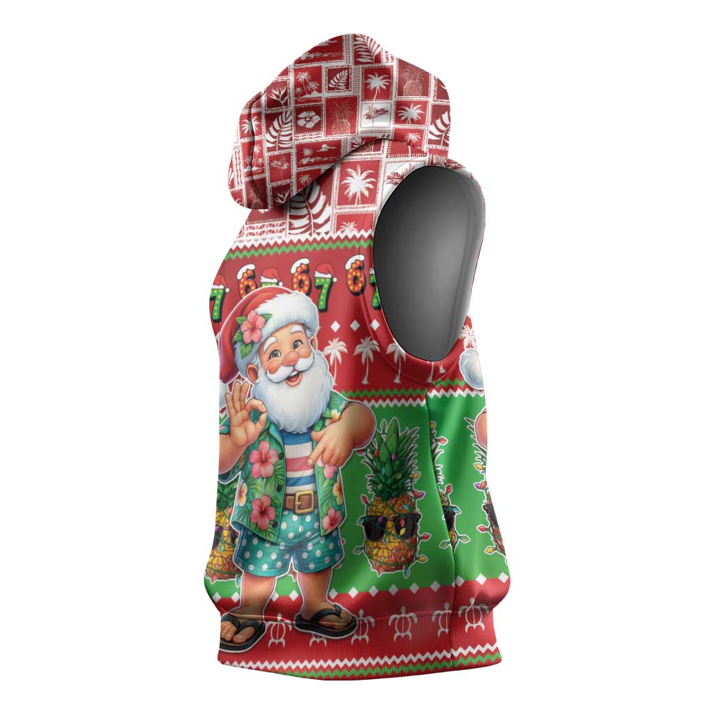 Mele Kalikimaka Hawaii Christmas Sleeveless Hoodie Funny Santa 67 Gen Alpha Slang LT05 - Polynesian Pride