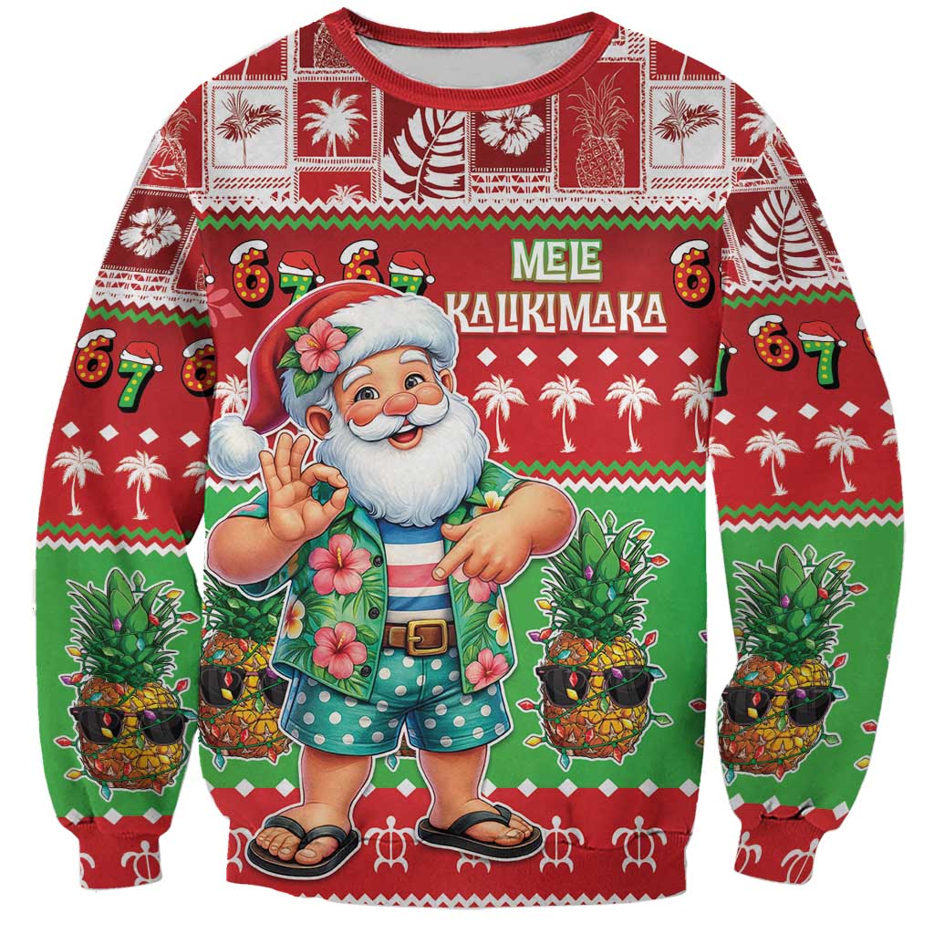 Mele Kalikimaka Hawaii Christmas Sweatshirt Funny Santa 67 Gen Alpha Slang LT05 Unisex Red - Polynesian Pride