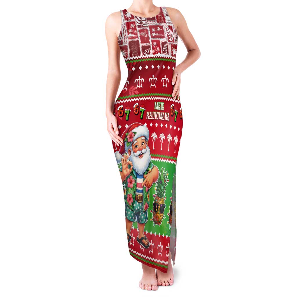 Mele Kalikimaka Hawaii Christmas Tank Maxi Dress Funny Santa 67 Gen Alpha Slang LT05 Women Red - Polynesian Pride