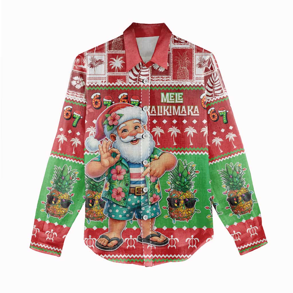 Mele Kalikimaka Hawaii Christmas Women Casual Shirt Funny Santa 67 Gen Alpha Slang LT05 - Polynesian Pride