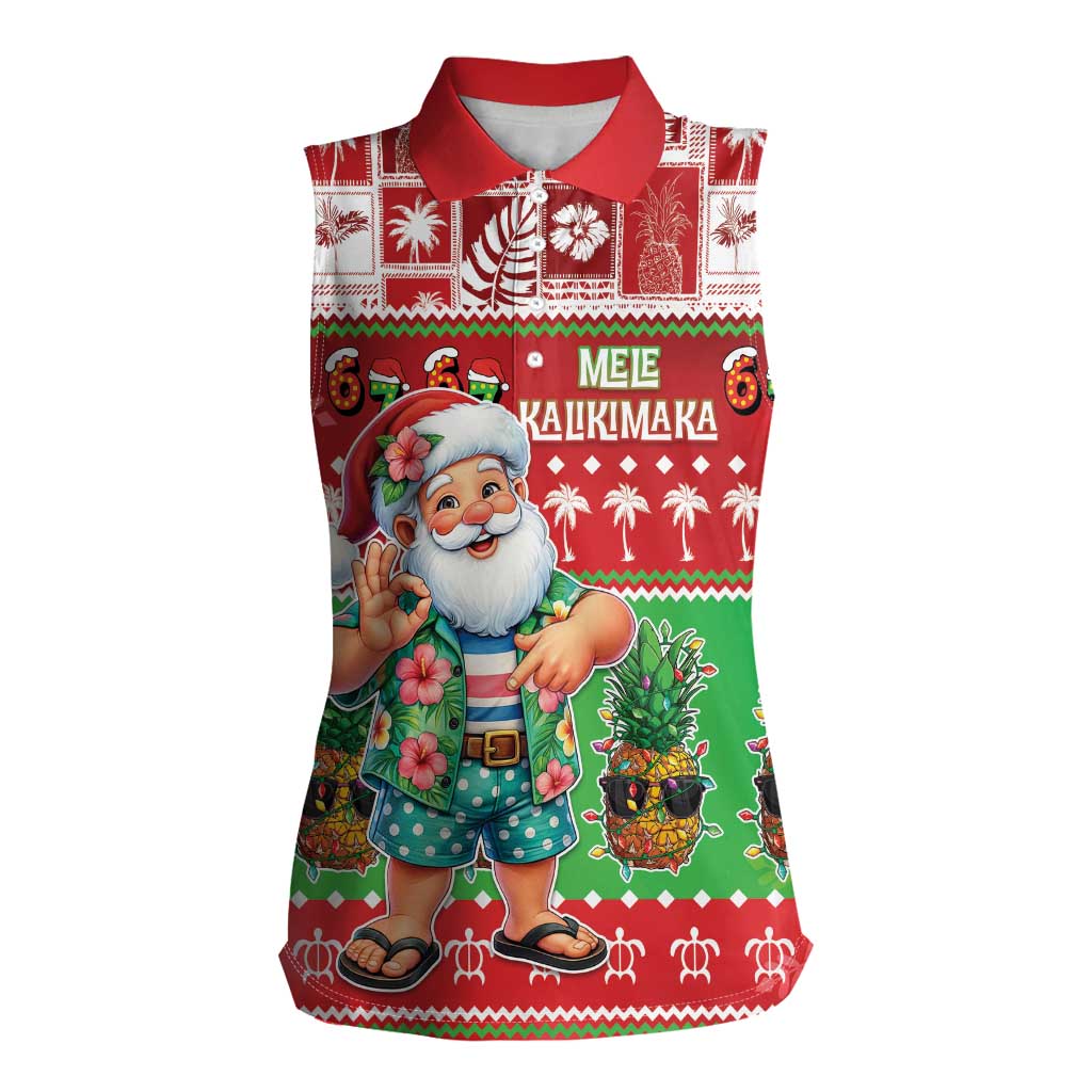 Mele Kalikimaka Hawaii Christmas Women Sleeveless Polo Shirt Funny Santa 67 Gen Alpha Slang LT05 Female Red - Polynesian Pride
