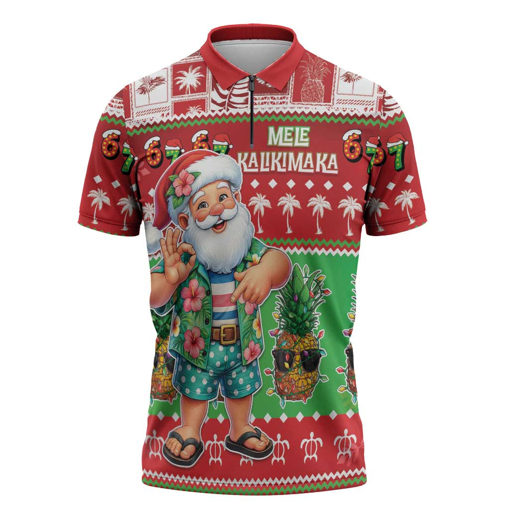 Mele Kalikimaka Hawaii Christmas Zipper Polo Shirt Funny Santa 67 Gen Alpha Slang - Polynesian Pride