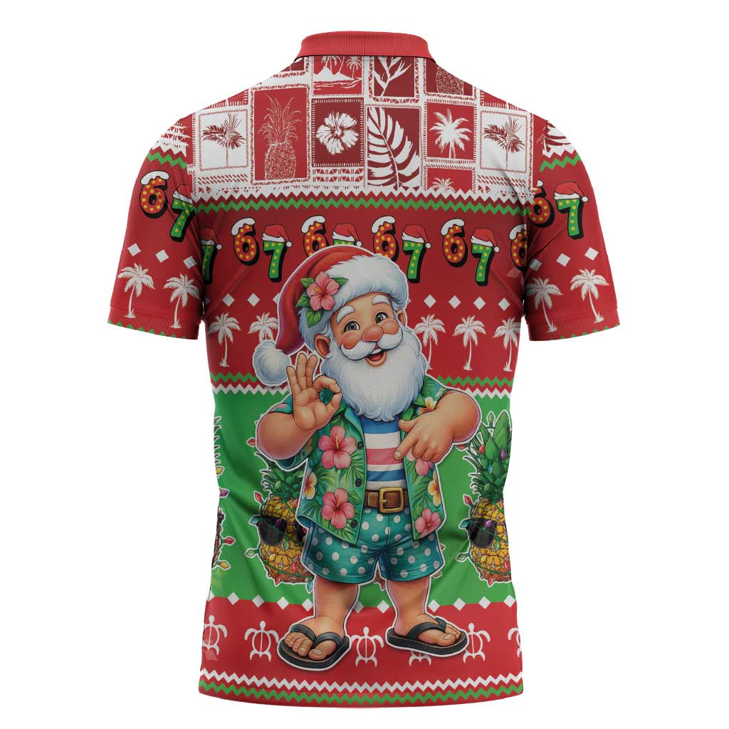 Mele Kalikimaka Hawaii Christmas Zipper Polo Shirt Funny Santa 67 Gen Alpha Slang LT05 - Polynesian Pride