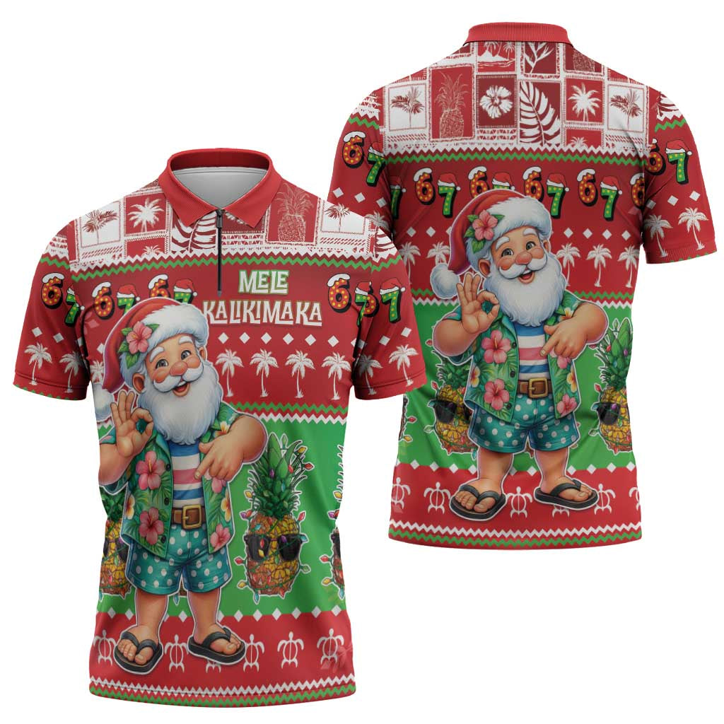 Mele Kalikimaka Hawaii Christmas Zipper Polo Shirt Funny Santa 67 Gen Alpha Slang LT05 - Polynesian Pride