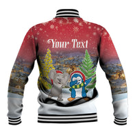 Personalised Christmas In July Baseball Jacket Funny Dabbing Dance Koala And Blue Penguins LT05 - Polynesian Pride