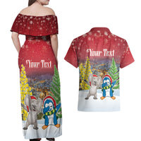 Personalised Christmas In July Couples Matching Off Shoulder Maxi Dress and Hawaiian Shirt Funny Dabbing Dance Koala And Blue Penguins LT05 - Polynesian Pride