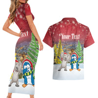 Personalised Christmas In July Couples Matching Short Sleeve Bodycon Dress and Hawaiian Shirt Funny Dabbing Dance Koala And Blue Penguins LT05 - Polynesian Pride