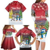 Personalised Christmas In July Family Matching Long Sleeve Bodycon Dress and Hawaiian Shirt Funny Dabbing Dance Koala And Blue Penguins LT05 - Polynesian Pride