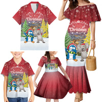 Personalised Christmas In July Family Matching Mermaid Dress and Hawaiian Shirt Funny Dabbing Dance Koala And Blue Penguins LT05 - Polynesian Pride