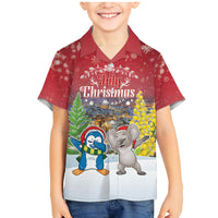 Personalised Christmas In July Family Matching Mermaid Dress and Hawaiian Shirt Funny Dabbing Dance Koala And Blue Penguins LT05 Son's Shirt Red - Polynesian Pride