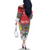 Personalised Christmas In July Family Matching Off The Shoulder Long Sleeve Dress and Hawaiian Shirt Funny Dabbing Dance Koala And Blue Penguins LT05 - Polynesian Pride