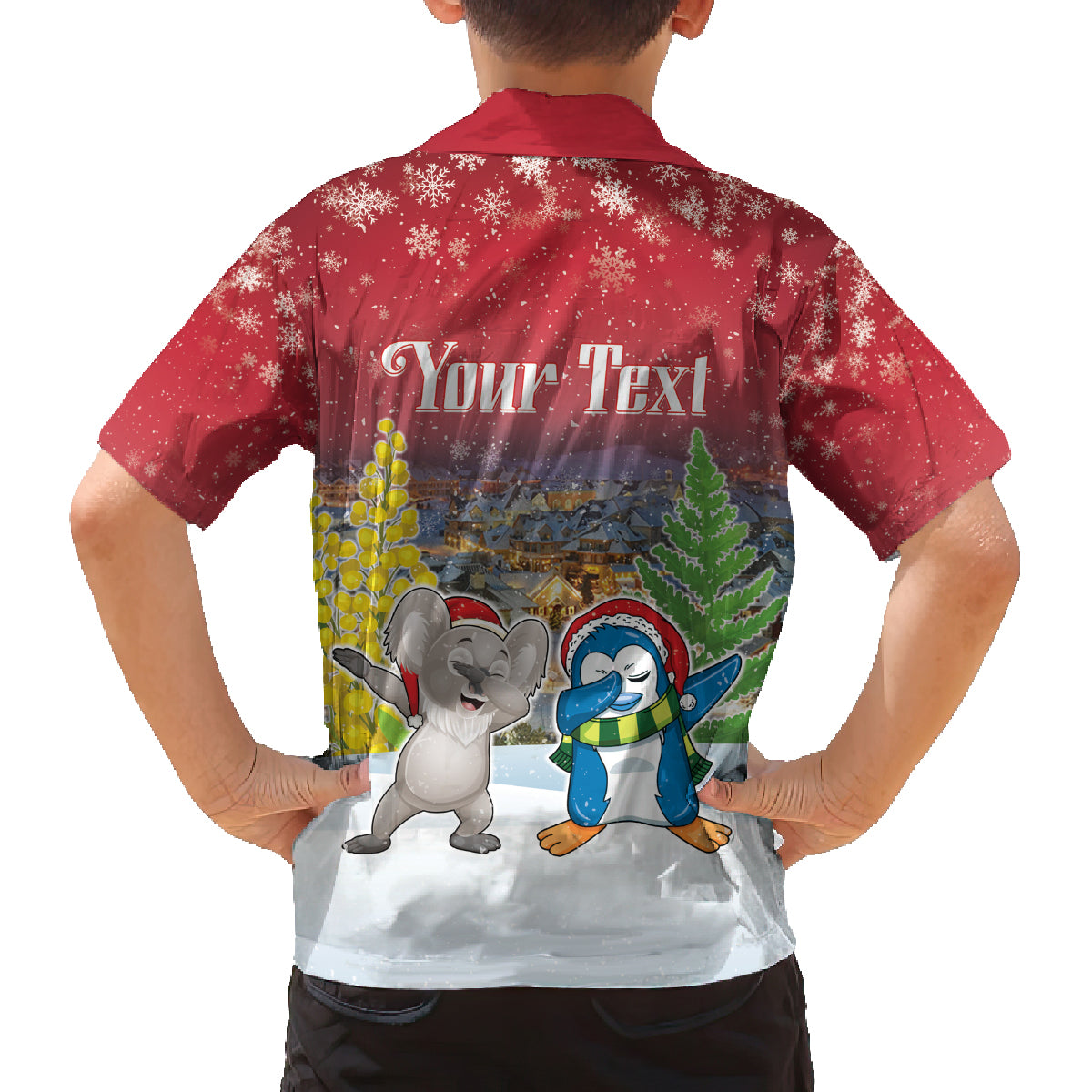 Personalised Christmas In July Family Matching Off Shoulder Short Dress and Hawaiian Shirt Funny Dabbing Dance Koala And Blue Penguins LT05 - Polynesian Pride