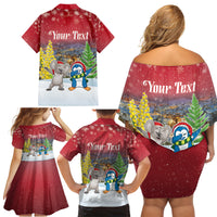 Personalised Christmas In July Family Matching Off Shoulder Short Dress and Hawaiian Shirt Funny Dabbing Dance Koala And Blue Penguins LT05 - Polynesian Pride