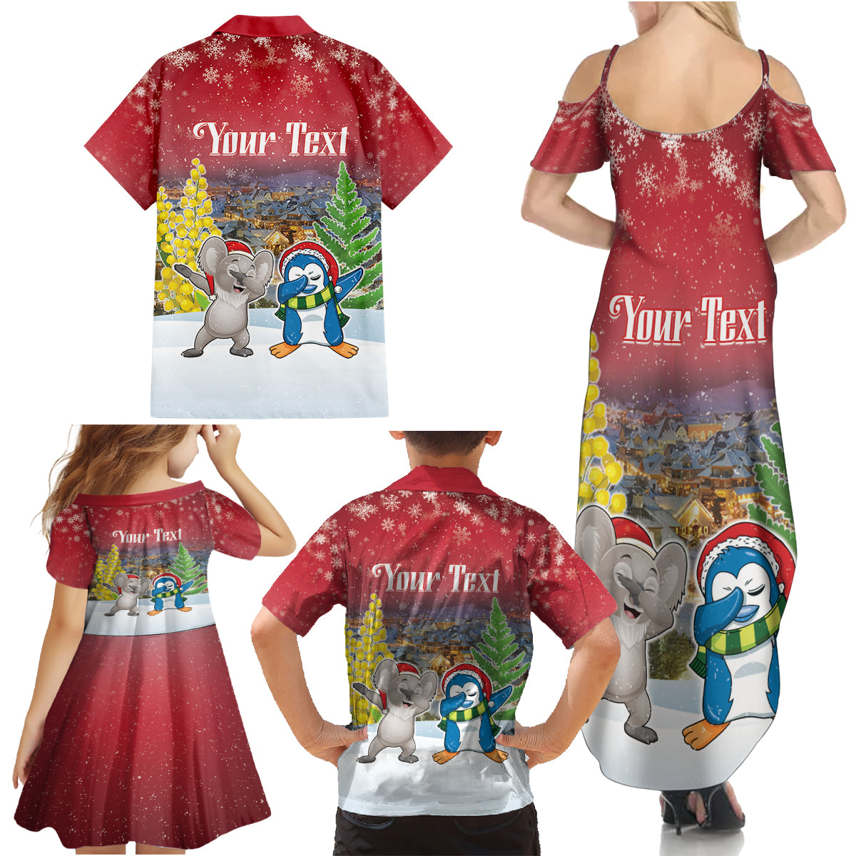 Personalised Christmas In July Family Matching Summer Maxi Dress and Hawaiian Shirt Funny Dabbing Dance Koala And Blue Penguins LT05 - Polynesian Pride