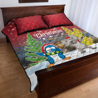 Christmas In July Quilt Bed Set Funny Dabbing Dance Koala And Blue Penguins