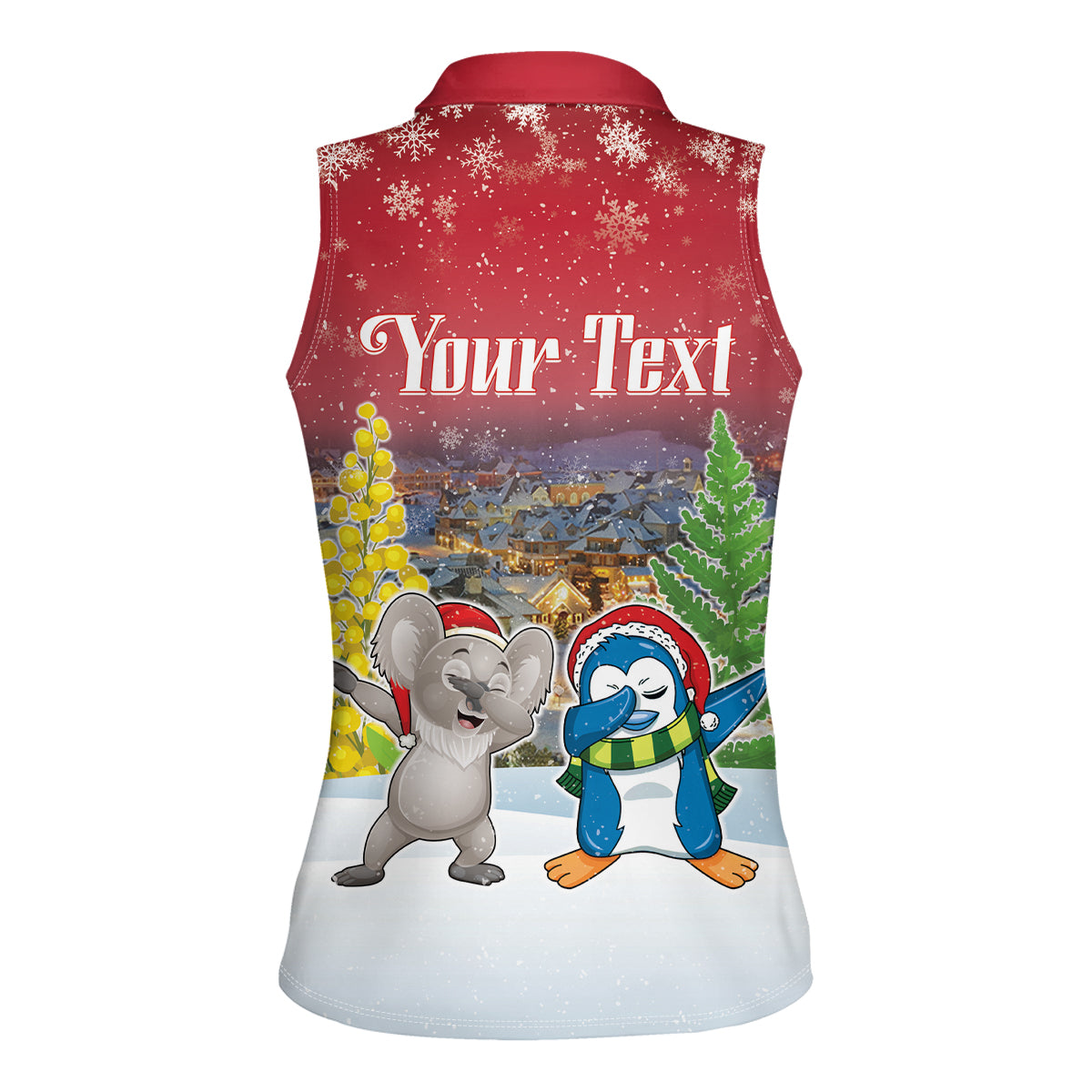 Personalised Christmas In July Women Sleeveless Polo Shirt Funny Dabbing Dance Koala And Blue Penguins LT05 - Polynesian Pride