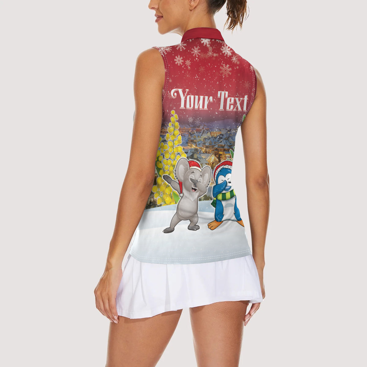 Personalised Christmas In July Women Sleeveless Polo Shirt Funny Dabbing Dance Koala And Blue Penguins LT05 - Polynesian Pride