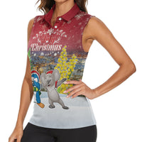 Personalised Christmas In July Women Sleeveless Polo Shirt Funny Dabbing Dance Koala And Blue Penguins LT05 - Polynesian Pride