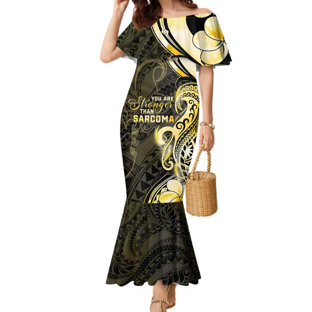 Sarcoma Awareness Family Matching Mermaid Dress and Hawaiian Shirt You Are Stronger Than Sarcoma LT05 Mom's Dress Yellow - Polynesian Pride