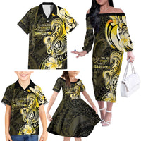 Sarcoma Awareness Family Matching Off The Shoulder Long Sleeve Dress and Hawaiian Shirt You Are Stronger Than Sarcoma LT05 - Polynesian Pride