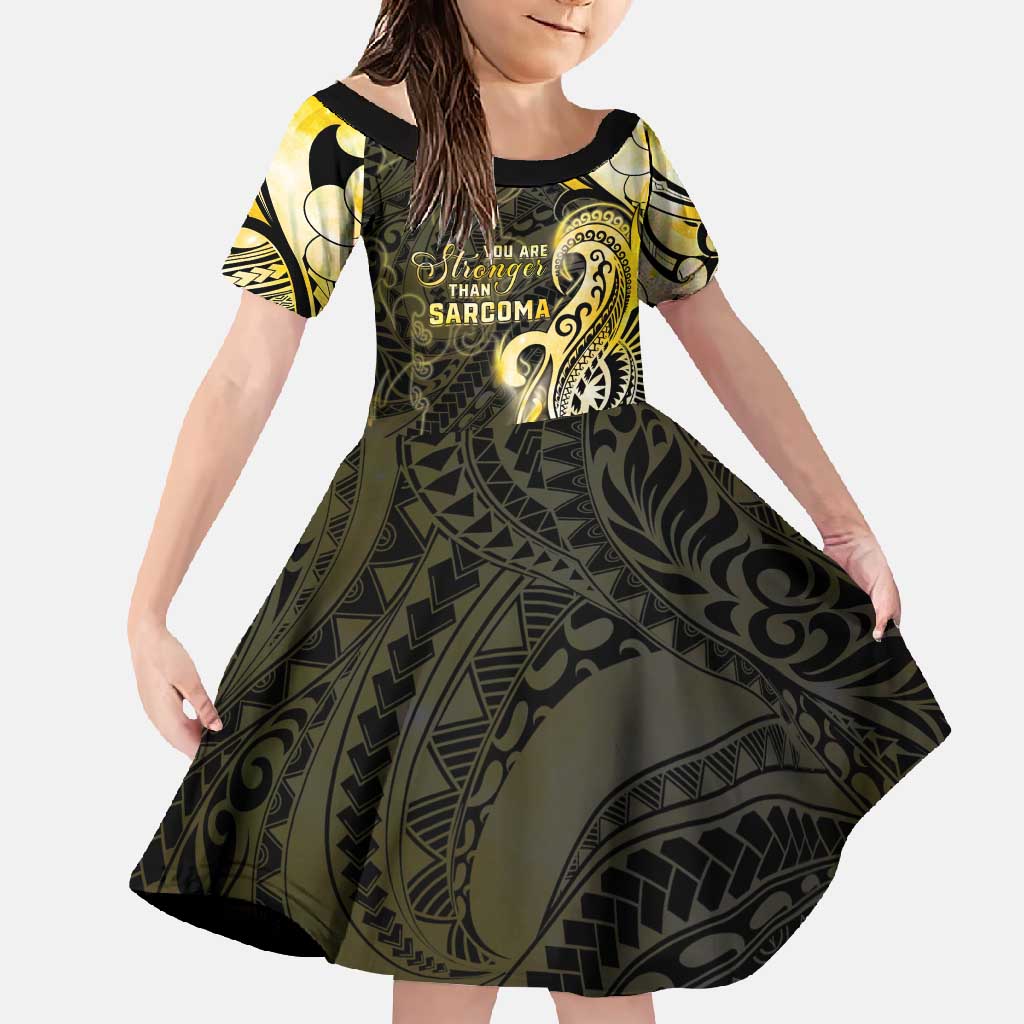 Sarcoma Awareness Family Matching Off Shoulder Maxi Dress and Hawaiian Shirt You Are Stronger Than Sarcoma LT05 Daughter's Dress Yellow - Polynesian Pride