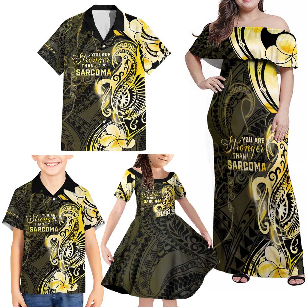 Sarcoma Awareness Family Matching Off Shoulder Maxi Dress and Hawaiian Shirt You Are Stronger Than Sarcoma LT05 - Polynesian Pride