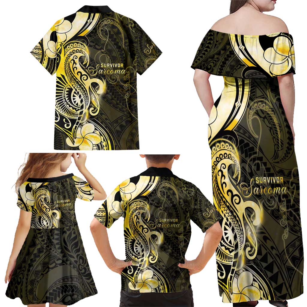 Sarcoma Awareness Family Matching Off Shoulder Maxi Dress and Hawaiian Shirt You Are Stronger Than Sarcoma LT05 - Polynesian Pride