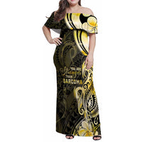 Sarcoma Awareness Family Matching Off Shoulder Maxi Dress and Hawaiian Shirt You Are Stronger Than Sarcoma LT05 Mom's Dress Yellow - Polynesian Pride
