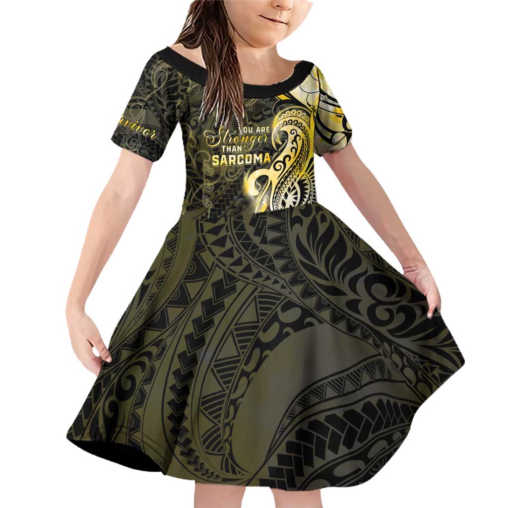 Sarcoma Awareness Family Matching Off Shoulder Short Dress and Hawaiian Shirt You Are Stronger Than Sarcoma LT05 Daughter's Dress Yellow - Polynesian Pride