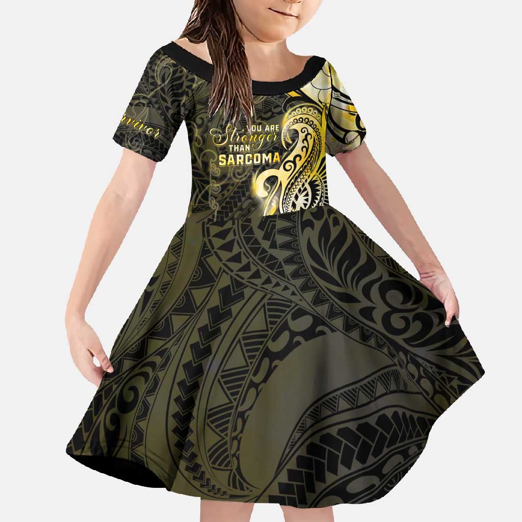 Sarcoma Awareness Family Matching Short Sleeve Bodycon Dress and Hawaiian Shirt You Are Stronger Than Sarcoma LT05 Daughter's Dress Yellow - Polynesian Pride