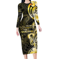 Sarcoma Awareness Long Sleeve Bodycon Dress You Are Stronger Than Sarcoma LT05 Long Dress Yellow - Polynesian Pride