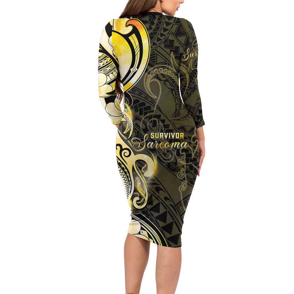 Sarcoma Awareness Long Sleeve Bodycon Dress You Are Stronger Than Sarcoma LT05 - Polynesian Pride