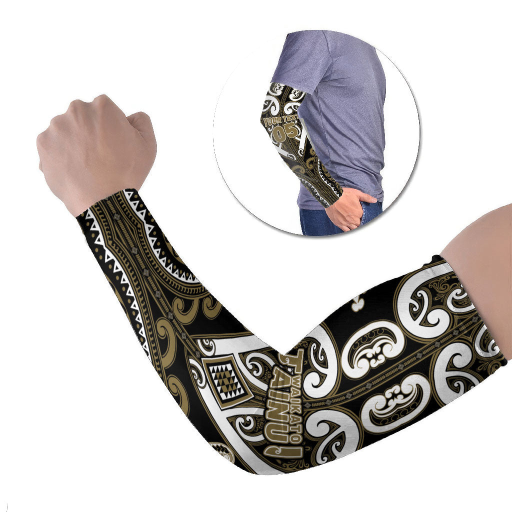 Custom Aotearoa Waikato Tainui Arm Sleeves Maori Tribal Pattern LT05 Set of 2 Dark Yellow - Polynesian Pride