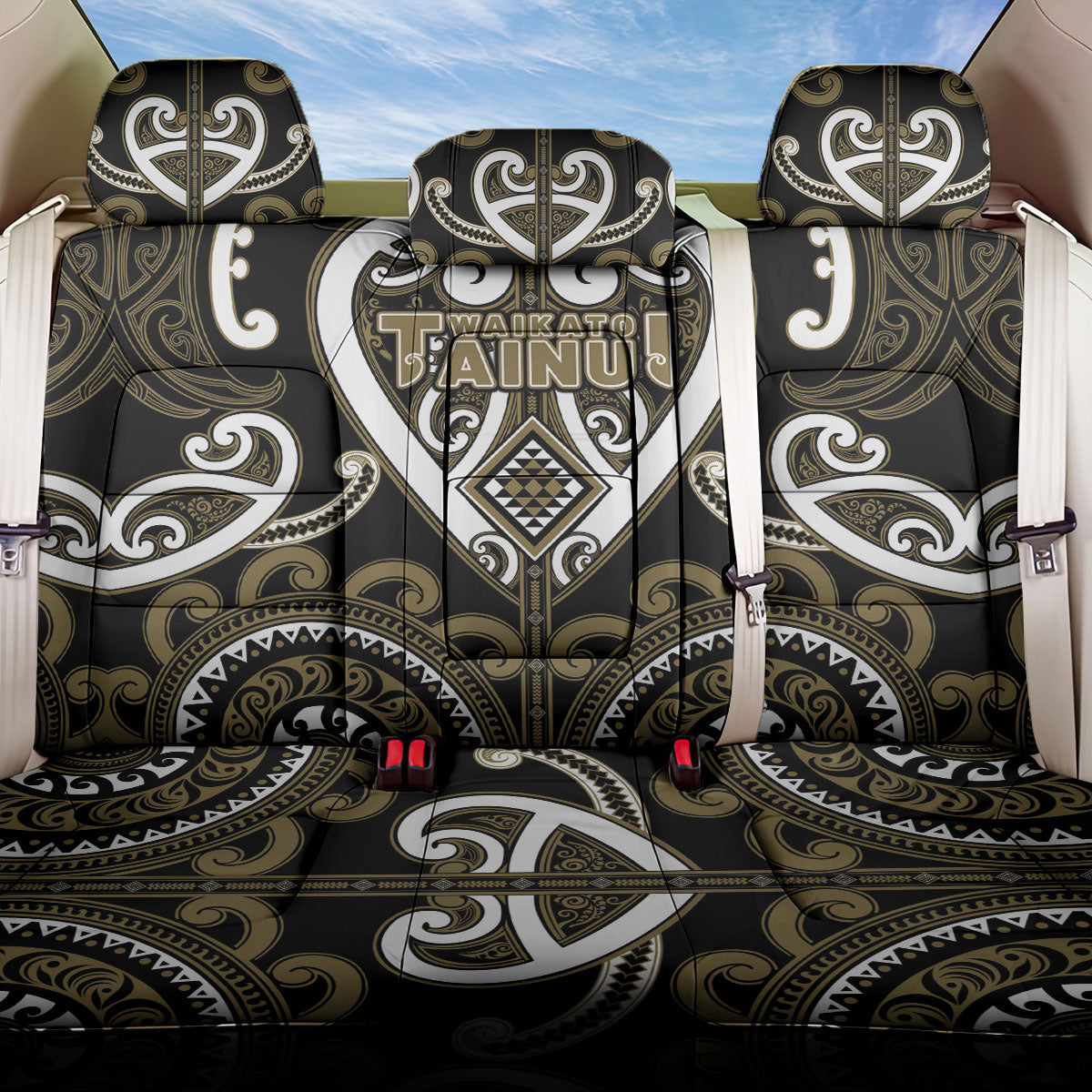 Aotearoa Waikato Tainui Back Car Seat Cover Maori Tribal Pattern LT05 One Size Dark Yellow - Polynesian Pride