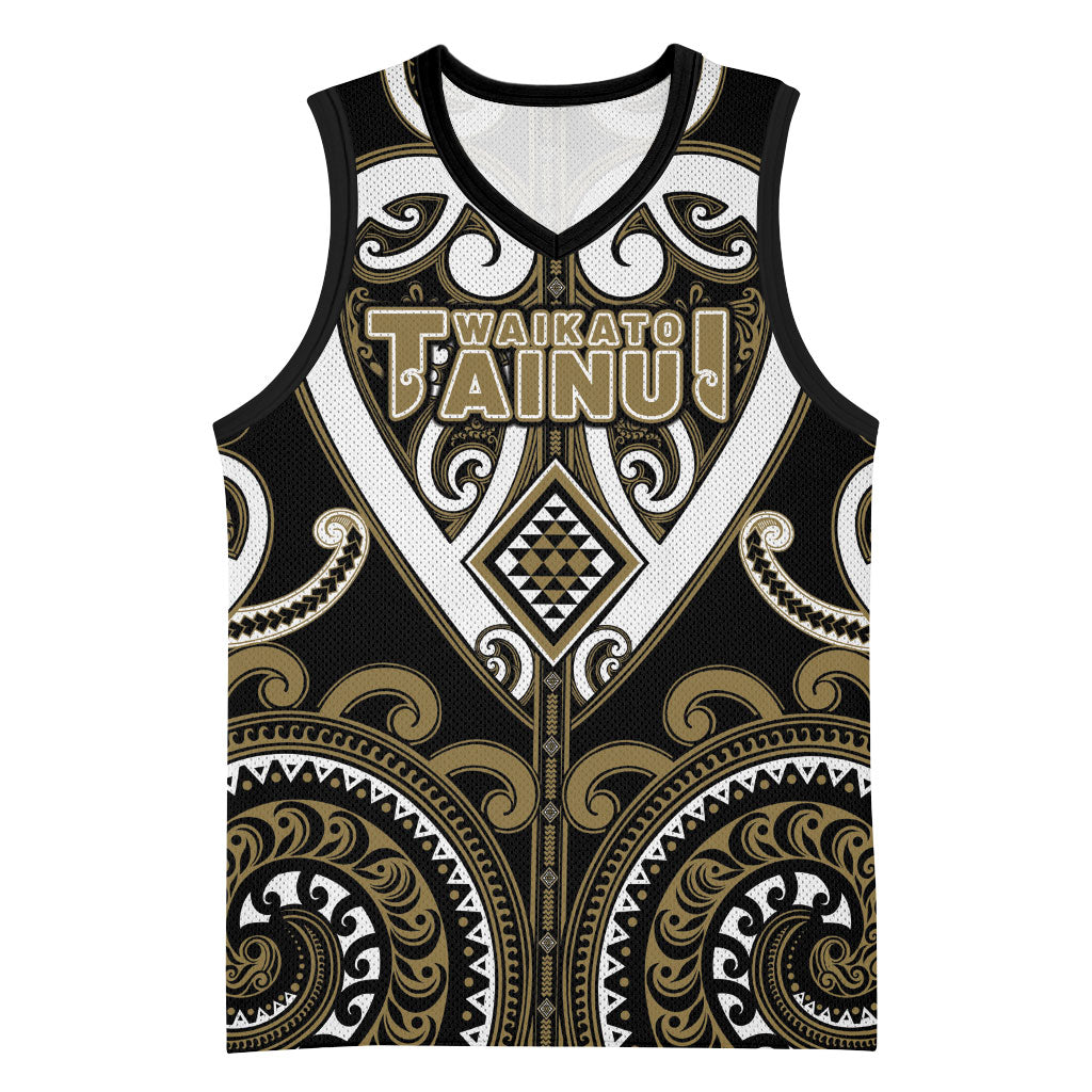 Custom Aotearoa Waikato Tainui Basketball Jersey Maori Tribal Pattern LT05 Unisex Dark Yellow - Polynesian Pride