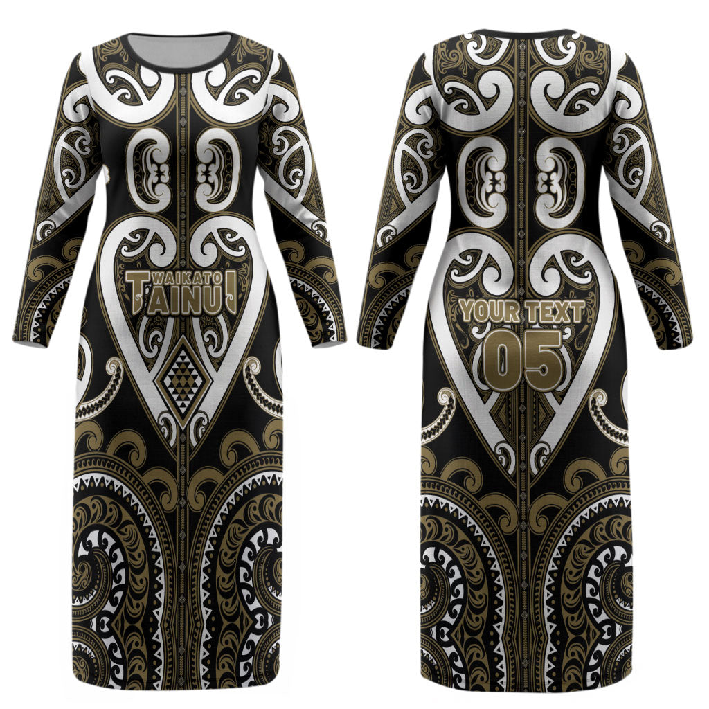 Custom Aotearoa Waikato Tainui Couples Matching Long Sleeve Bodycon Dress and Long Sleeve Button Shirt Maori Tribal Pattern