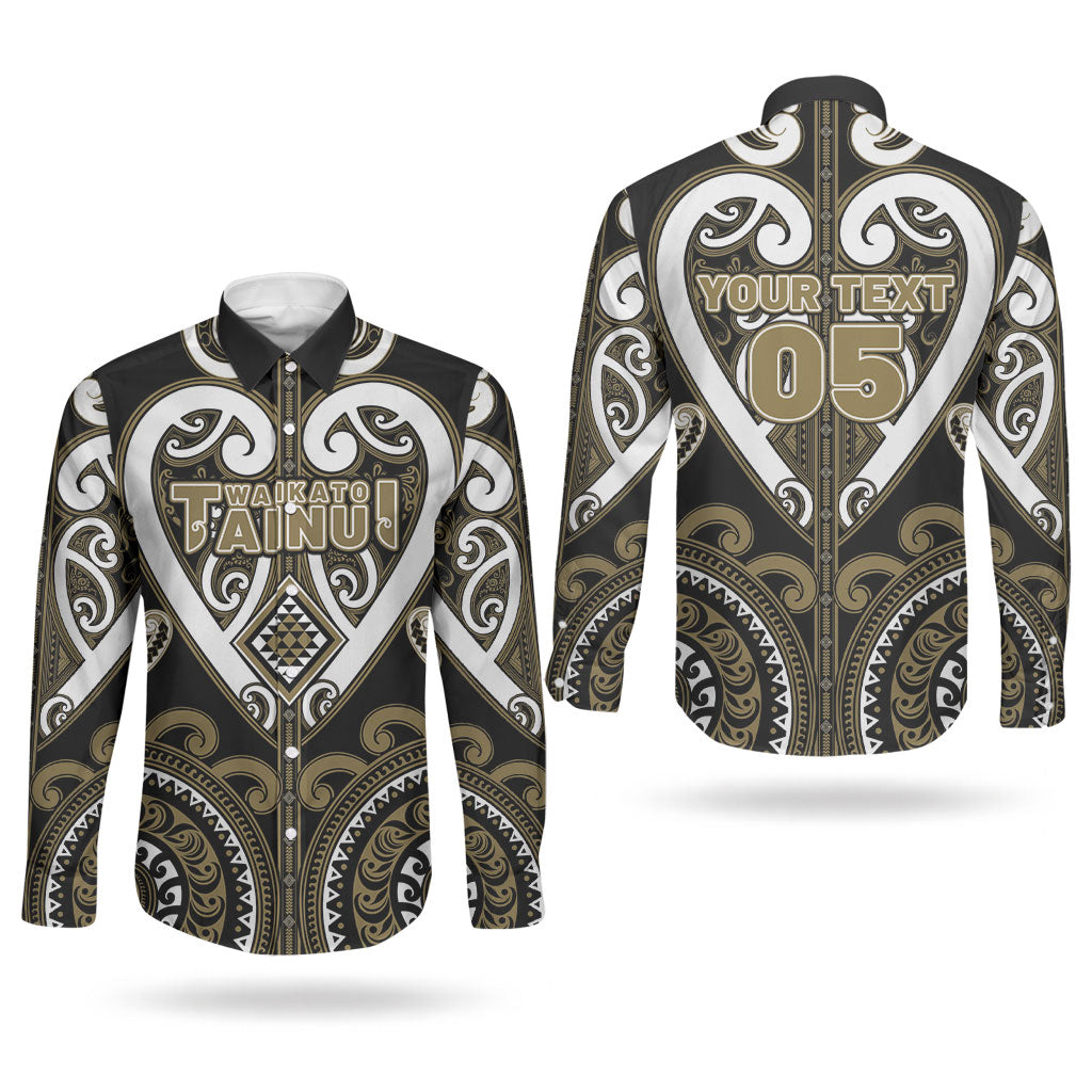 Custom Aotearoa Waikato Tainui Couples Matching Off The Shoulder Long Sleeve Dress and Long Sleeve Button Shirt Maori Tribal Pattern