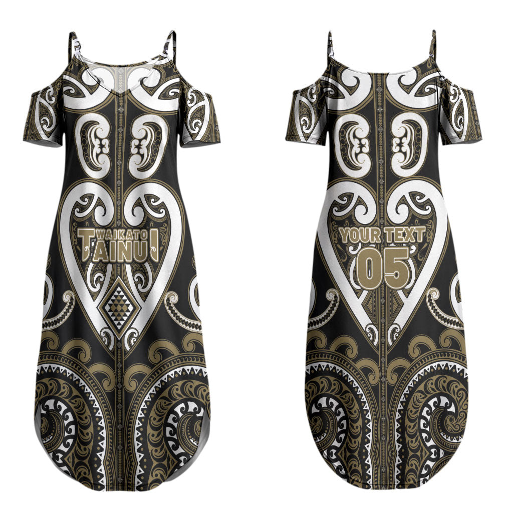 Custom Aotearoa Waikato Tainui Couples Matching Summer Maxi Dress and Long Sleeve Button Shirt Maori Tribal Pattern