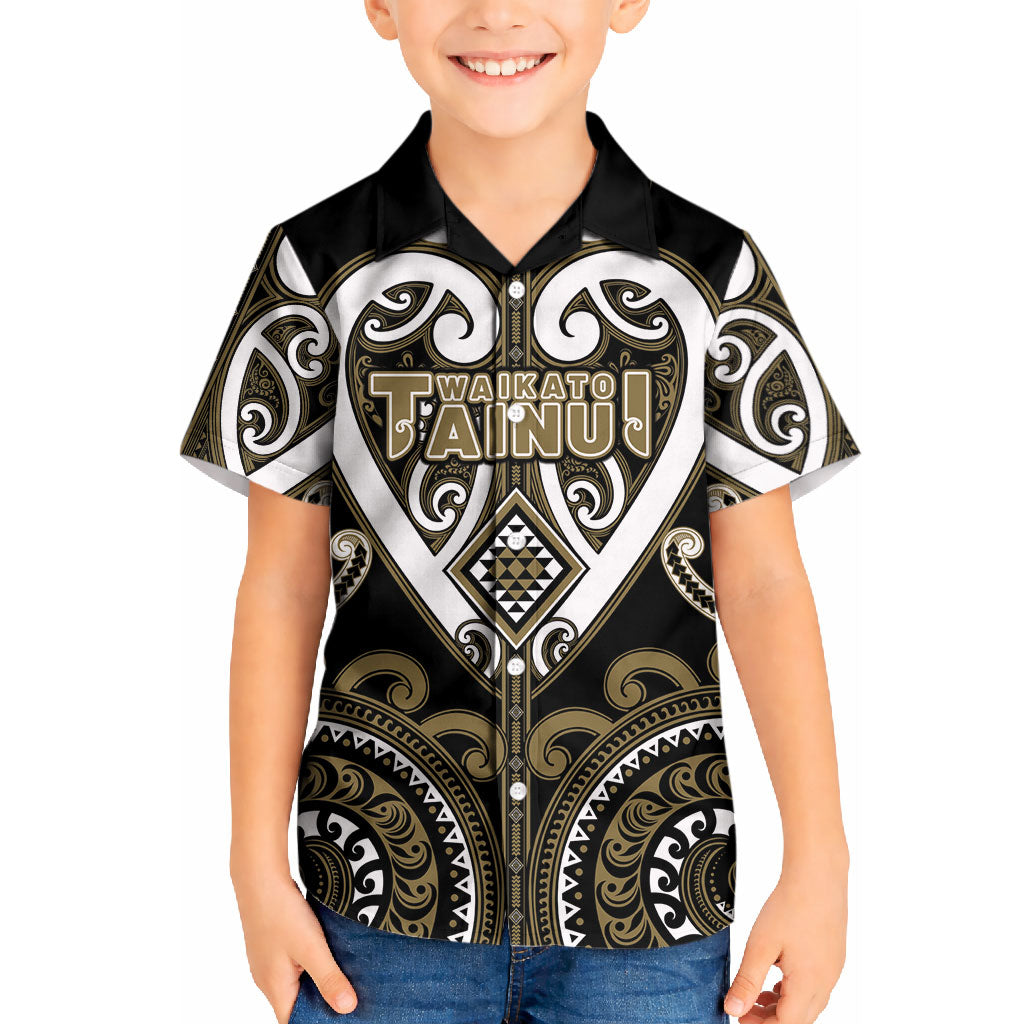 Custom Aotearoa Waikato Tainui Kid Hawaiian Shirt Maori Tribal Pattern LT05 Kid Dark Yellow - Polynesian Pride