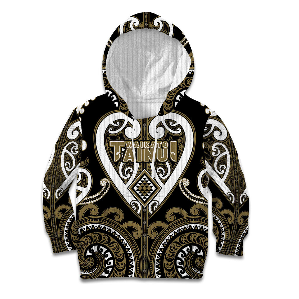 Custom Aotearoa Waikato Tainui Kid Hoodie Maori Tribal Pattern LT05 Hoodie Dark Yellow - Polynesian Pride