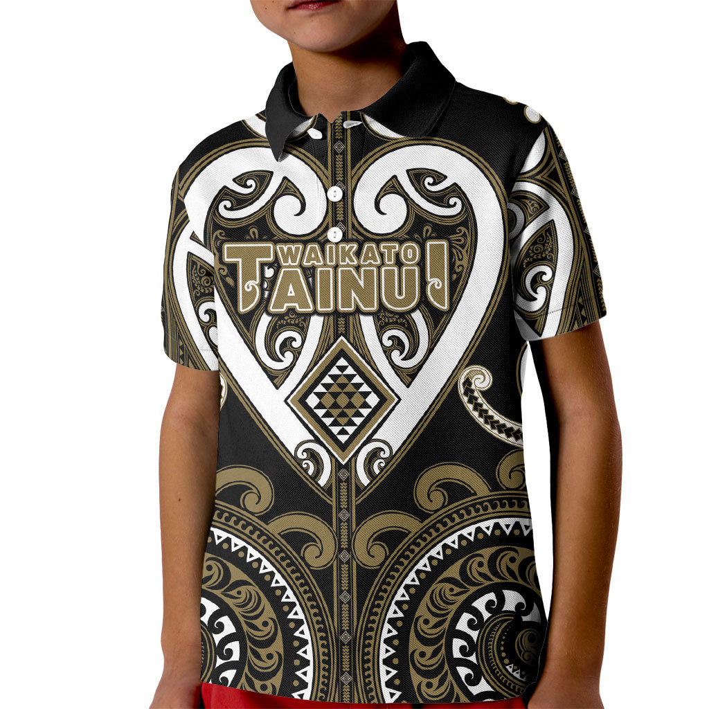 Custom Aotearoa Waikato Tainui Kid Polo Shirt Maori Tribal Pattern LT05 Kid Dark Yellow - Polynesian Pride