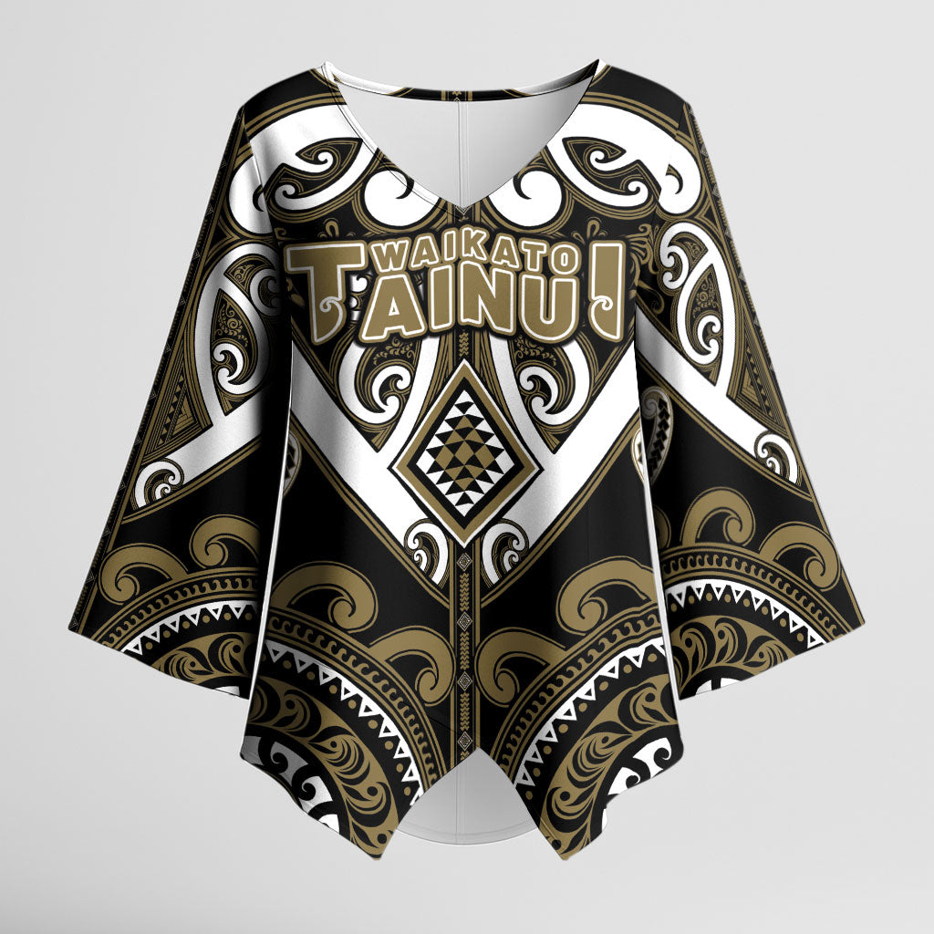 Custom Aotearoa Waikato Tainui Kimono Sleeve Blouse Maori Tribal Pattern LT05 Female Dark Yellow - Polynesian Pride