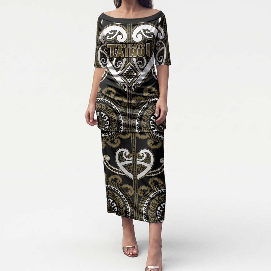 Custom Aotearoa Waikato Tainui Puletasi Maori Tribal Pattern LT05 Long Dress Dark Yellow - Polynesian Pride