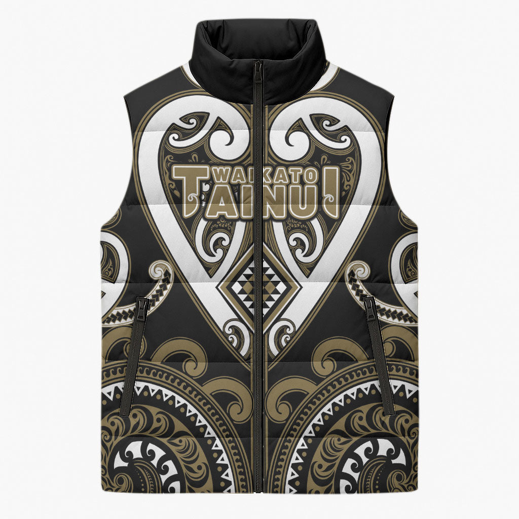 Custom Aotearoa Waikato Tainui Sleeveless Puffer Jacket Maori Tribal Pattern LT05 Unisex Dark Yellow - Polynesian Pride