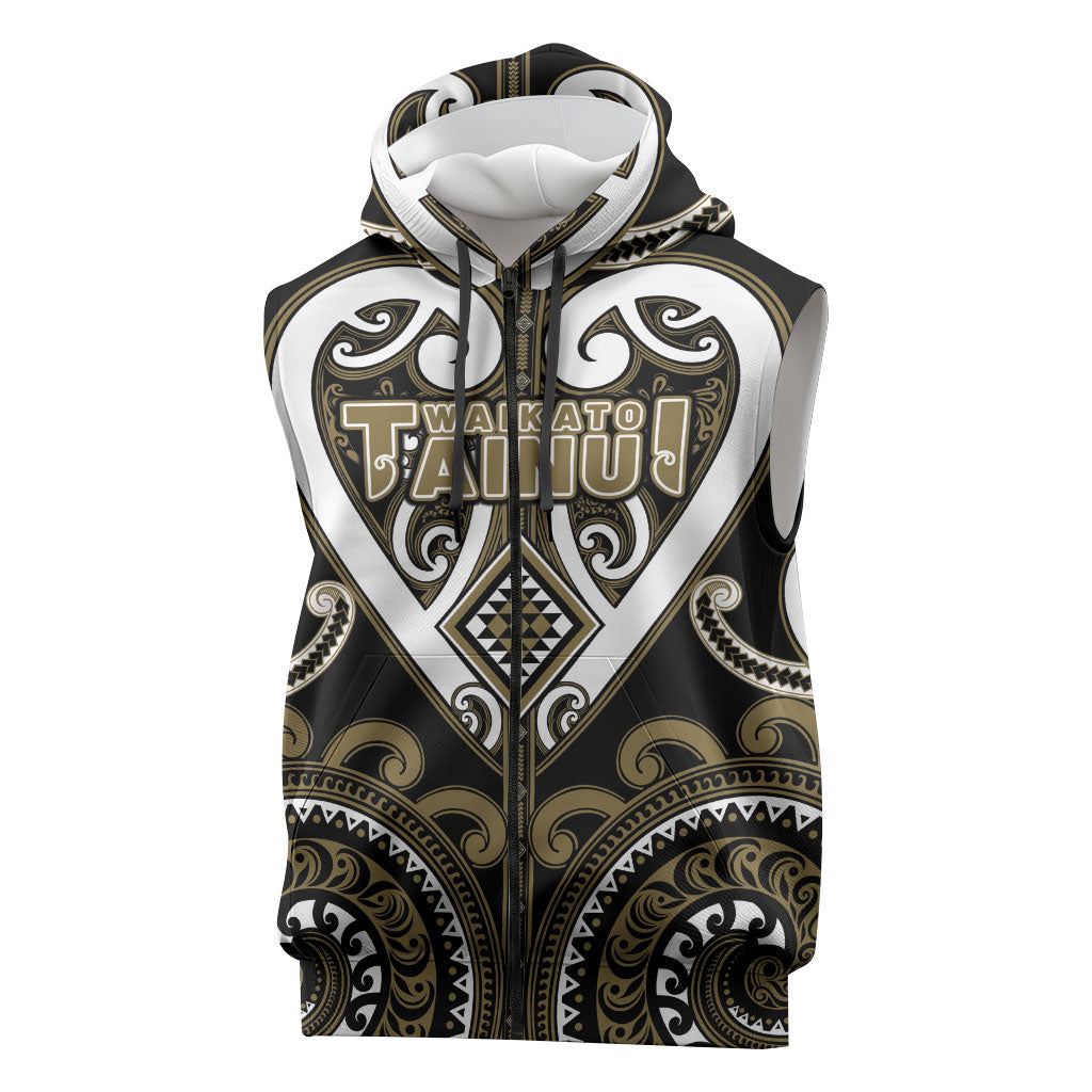 Custom Aotearoa Waikato Tainui Sleeveless Zip Hoodie Maori Tribal Pattern LT05 Dark Yellow - Polynesian Pride