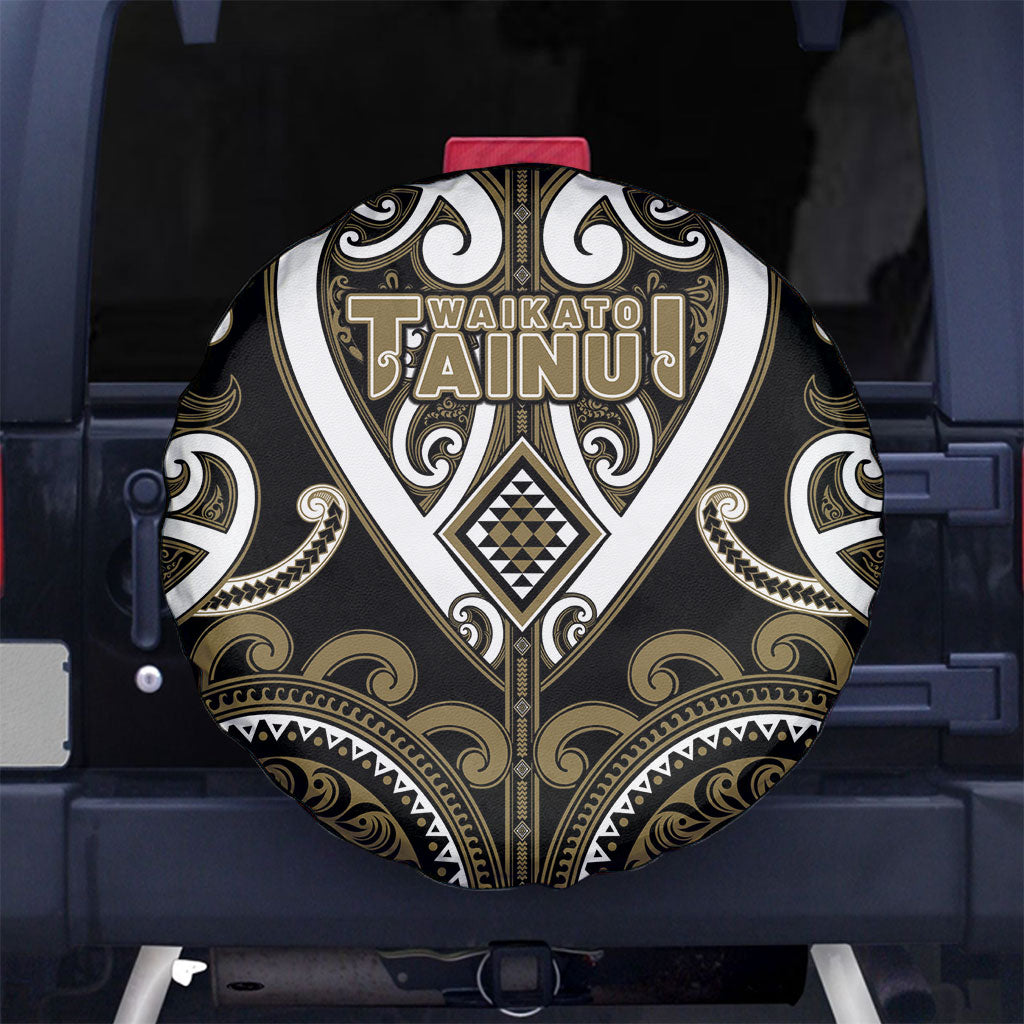 Aotearoa Waikato Tainui Spare Tire Cover Maori Tribal Pattern LT05 No hole Dark Yellow - Polynesian Pride