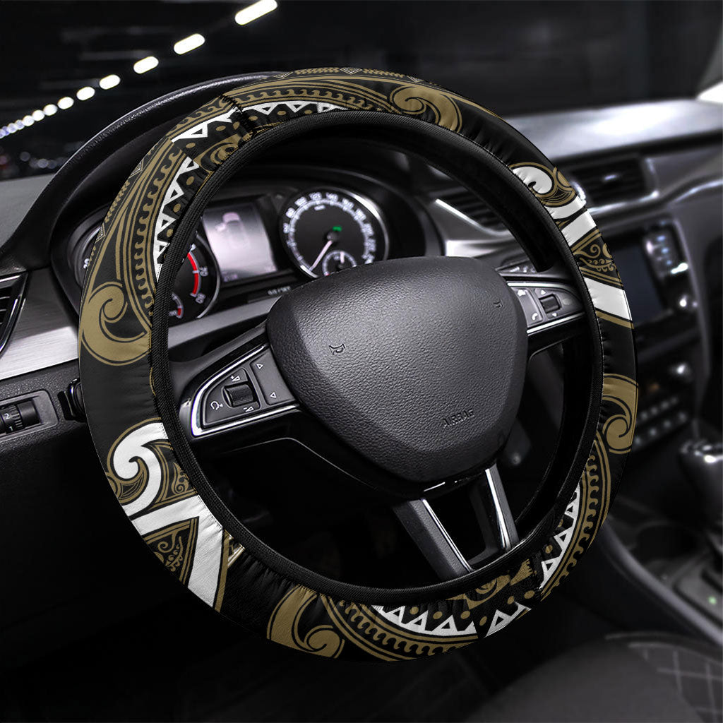 Aotearoa Waikato Tainui Steering Wheel Cover Maori Tribal Pattern LT05 Universal Fit Dark Yellow - Polynesian Pride