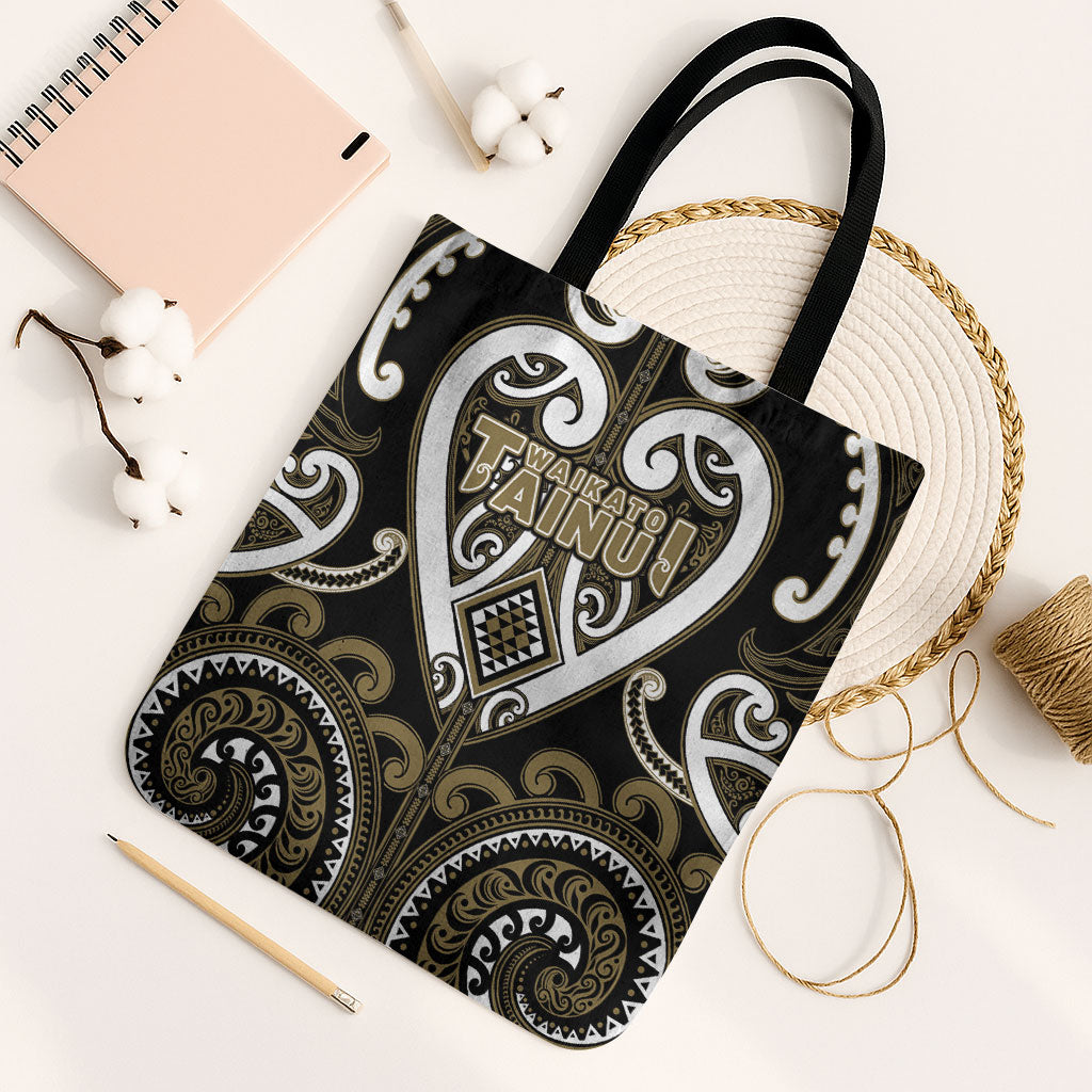 Aotearoa Waikato Tainui Tote Bag Maori Tribal Pattern LT05 Black Strap One Size Dark Yellow - Polynesian Pride